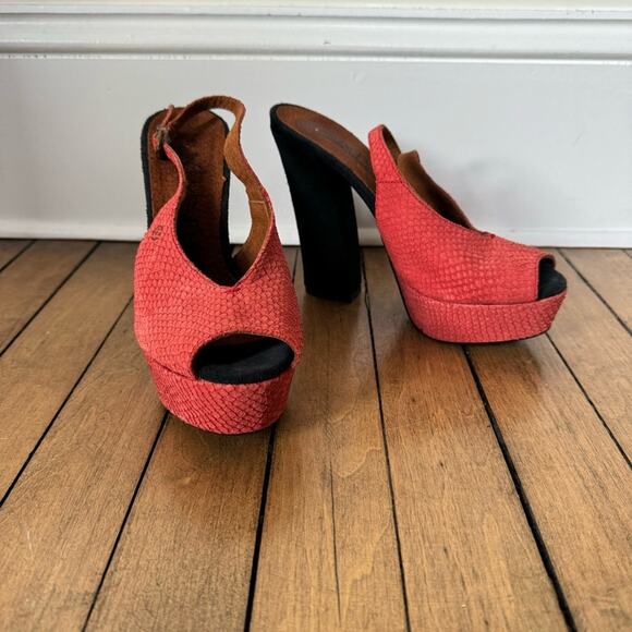 Sixtyseven Red Reptile Suede Peep Toe Platform Block Heels 37 / 6 - Picture 1 of 8